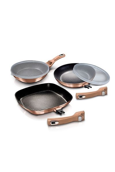 Berlinger 5-piece frying pan set with removable handle Rosegold Metallic Line