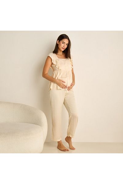 FAV Ruffle Detail Satin Maternity Pyjama Set