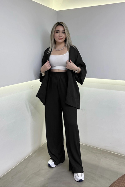 YAKAMEL Set de damă cu pantaloni largi, stil palazzo, și kimono