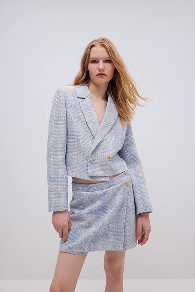 DeFacto Jachetă Blazer scurtă Tweed - Jachetă cu nasturi pentru guler, C5237ax24sm
