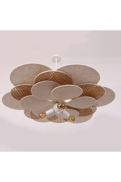Mylamp New Daisy Natural Hazeran and Fabric Chandelier 90 cm 30 cm