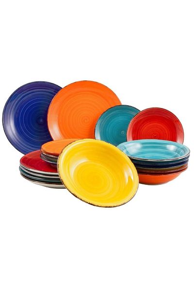 Tavola Dinner Set 18-piece Colorat Farfurii Dining Set Plate Set Ceramic Dishwasher Microwave Safe