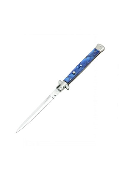 Depox Blue Marble automatic knife, stiletto blade, 23 cm