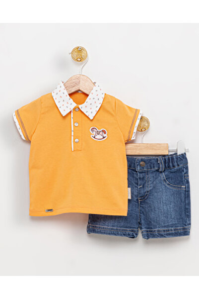Butik Baby Polo Neck Snap Tshirt Denim Shorts Set