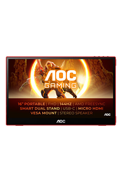 Aoc Monitor AOC, Portabil, 15.6 inch, IPS, FHD, 144Hz, 4ms, Boxe, 1Wx2, Pivot, HDMI, USC-C, 16G3, Negru