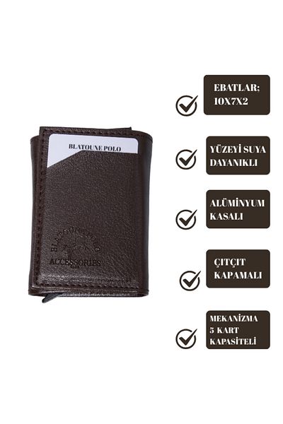Blatoune Polo Защитен с RFID дамски кафяв автоматичен механизъм против кражба, портфейл с отделение за монети, държач за карти