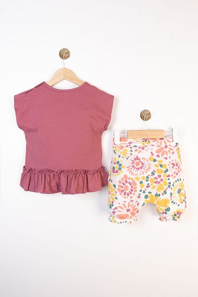 Miniworld Printed Colorful Floral Patterned Flounce Summer Shorts Baby Girl Suit