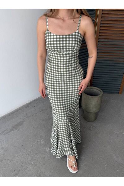 Marjinal Pötikareli İnce Askılı Elbise