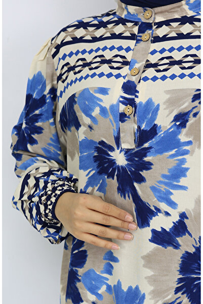 sefamerve Fabric Patterned Buttoned Dress - Mink Model 2001-02