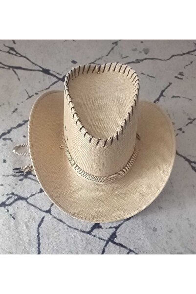Yalçın tekstil Men's Drawstring Cream Straw Sports Cowboy Foter Hat
