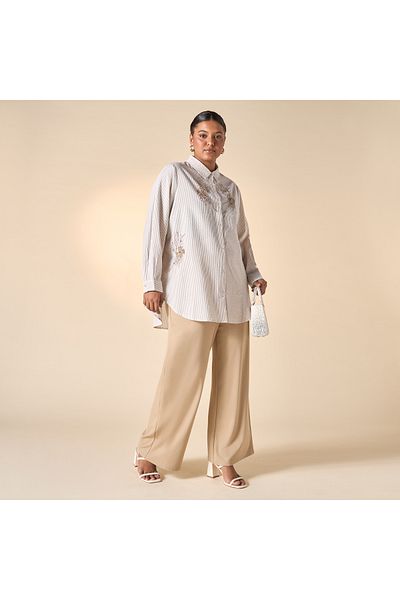 Ulla Popken Plus Size Ulla Popken Embellished Shirt with Long Sleeves