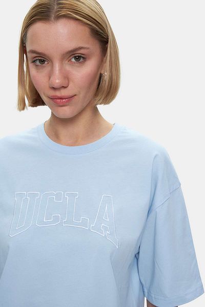 UCLA Tricou oversize pentru damă HELENA Sky Blue Crew Neck brodat