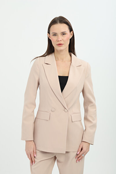 Genel Markalar İki Düğmeli Bej Kruvaze Ceket