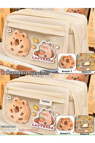 Choice White 1doll2sticker 1pc Large Capacity Pencil Case Flip Cover Stationery Pencil Bag Simple Stationer