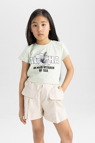 DeFacto Girl's Short Sleeve Printed T-Shirt - Crew Neck C2212A824Sm
