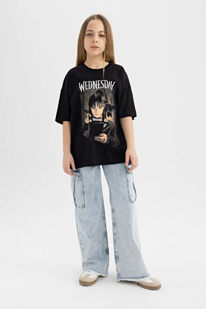 DeFacto Детска тениска с къс ръкав и широка яка за момичета C5060A824SM