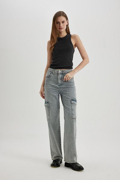 DeFacto Ribbed Cut Halter Neck Slim Fit Undershirt - Washed Faded Effect C4327Ax24Sp