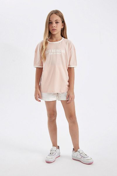 DeFacto Girl - Crew Neck Printed Oversize T-Shirt C4505A824SM