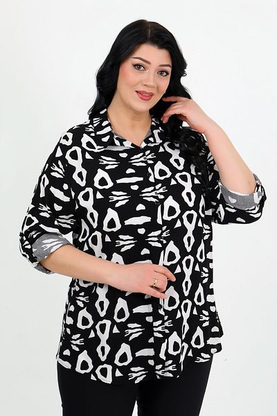 By Alba Collection Cămașă de damă, neagră, din bumbac, viscoză, mărime mare