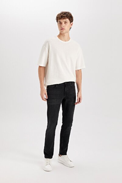 DeFacto Pedro Slim Fit Slim Fit Normální Pas Úzké nohavice Černé Jean Kalhoty R8788az24au