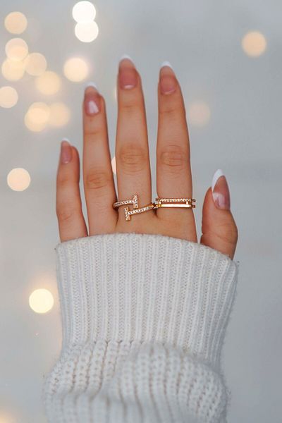 The Collection Set of 2 Zircon Stone Waterway and t Model Gold Adjustable Women's Rings (2 Rings)