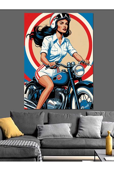 Tablomega Pânză Decorativă Femeie Motocicletă - Lemn MDF