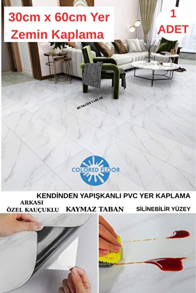 Renkli Duvarlar 30cm x 60cm 1 Adet Yapışkanlı Colored-605 Floor Pvc Panel Yer...