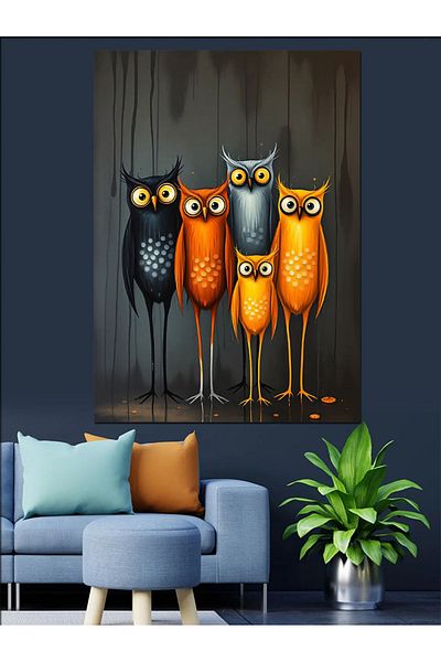 Tablomega Fotografie de familie cu bufnițe Pânză decorativă - Lemn MDF
