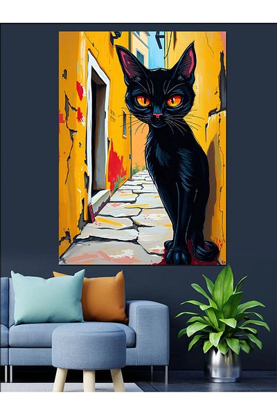 Tablomega Pânză decorativă Black Cat în strada îngustă - Lemn MDF