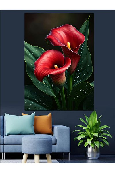 Tablomega Pânză decorativă cu flori de crin roșu - pictură din lemn MDF