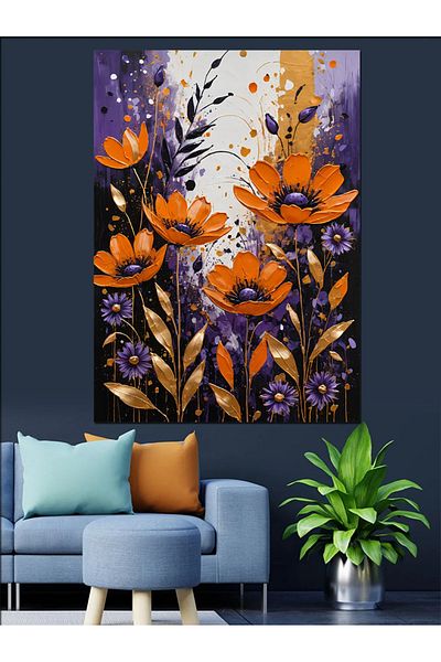 Tablomega Pânză decorativă Orange Flower Storm - Lemn MDF