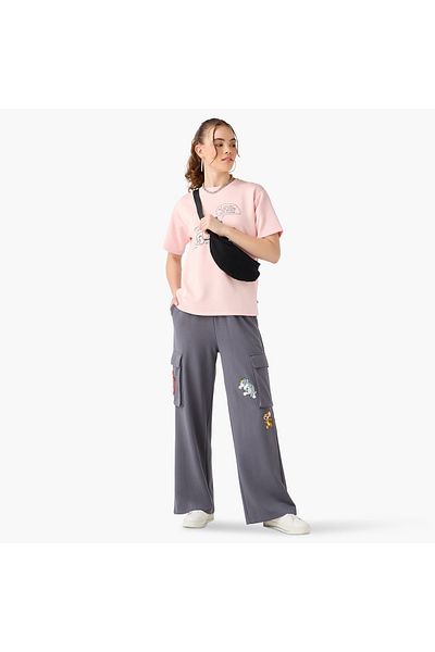 SP Characters Tom and Jerry Print Cargo Jog Pants with Drawstring Closure