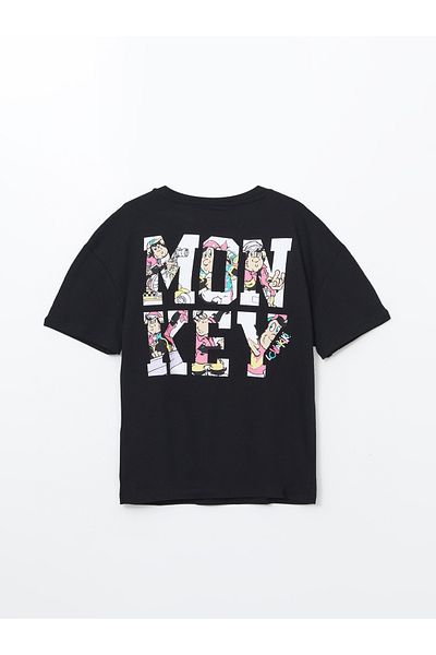 LC Waikiki Crew Neck Nostalgic Monkey Printed Short Sleeve Girls' T-Shirt