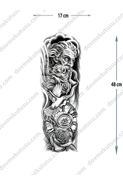 pivok Geçici Kol Kaplama Dövme – Saat Pusula Ve Güvercin Geçici Dövme Tattoo(...