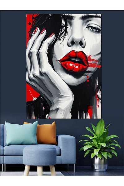 Tablomega Pânză decorativă pentru desenul buzelor roșii - pictură din lemn MDF