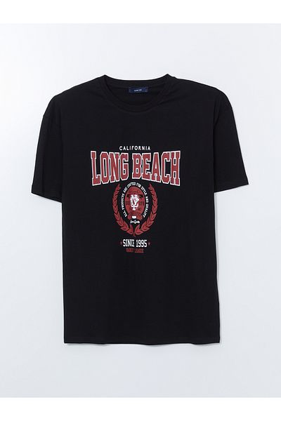 LC Waikiki Bedrucktes Herren-T-Shirt aus gekämmter Baumwolle mit Rundhalsausschnitt