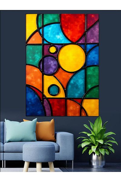 Tablomega Pânză decorativă din sticlă geometrică colorată - MDF Lemn