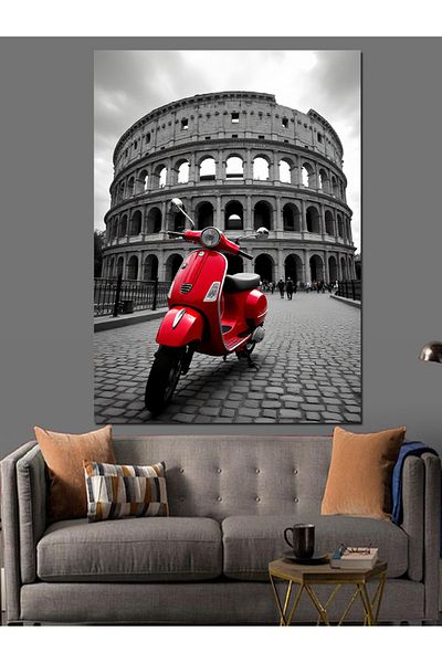 Tablomega Pânză decorativă Colosseum și Vespa roșie - Lemn MDF