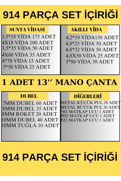 Hesaplı Hırdavat VİDA DUBEL TAKIMI 914 PARÇA
