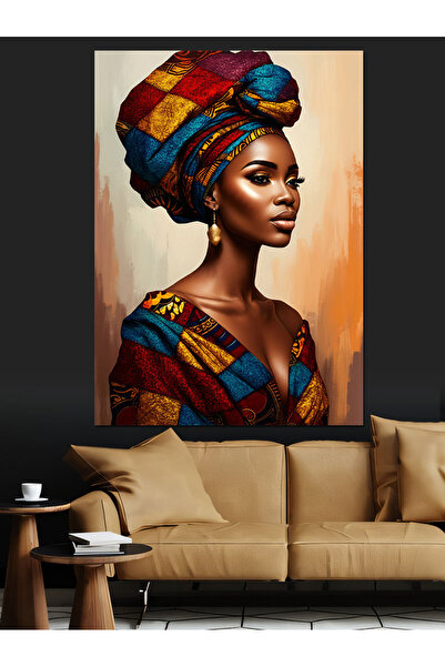 Tablo Mega Afrikalı Desenli Kadın Dekoratif Kanvas - Mdf Ahşap Tablo