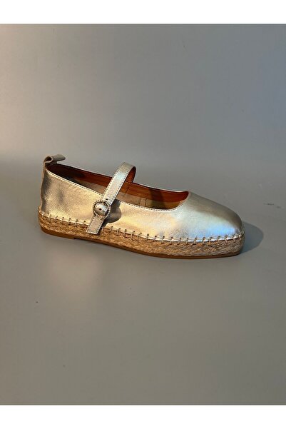 Butik Noble Shoes Hakiki Deri Gümüş  Espadril Babet