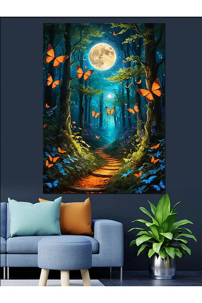 Tablomega Διακοσμητικός καμβάς Forest Road at Moonlight - Ξύλινος πίνακας MDF