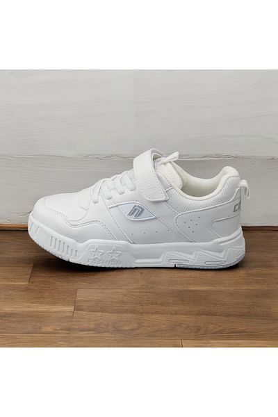 JOJO KIDS Adidași unisex pentru copii din piele albă simplă cu velcro, pantofi sport extralight