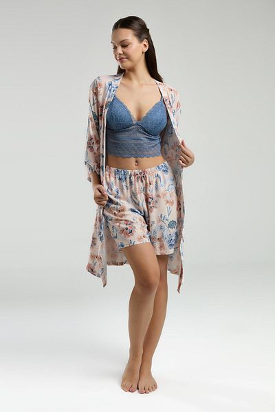 Arnetta Women's 3-Piece Dressing Gown Lace Bustier Shorts Pajama Set