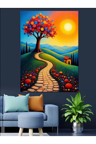 Tablomega Sunny Country Road And Tree Διακοσμητικός Καμβάς - Ξύλινος Πίνακας MDF