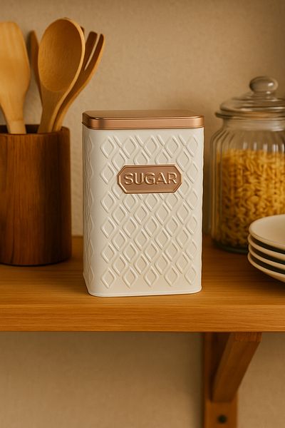 Arma House 1 Piece Seersucker White & Bronze Metal Candy Jar 1.5 Lt