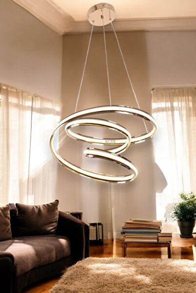 KORKMAZ KLAS KORKMAZ KLAS CAM AYDINLATMA ULTRA GÜMÜŞ,GOLD 3 RENK IŞIK LED AVİZE