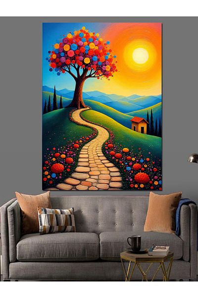 Tablomega Sunny Country Road And Tree Διακοσμητικός Καμβάς - Ξύλινος Πίνακας MDF