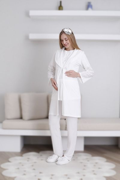 Pelin Women's Lace Detailed Shawl Collar Dressing Gown Maternity Pregnant 3 Piece Set