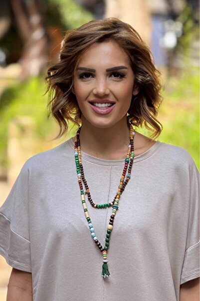 Nevin Kaya Moda Haki Püsküllü Tahta Kolye